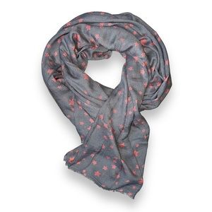 Super Soft Lightweight Grey Scarf with Pink Stars | EUC